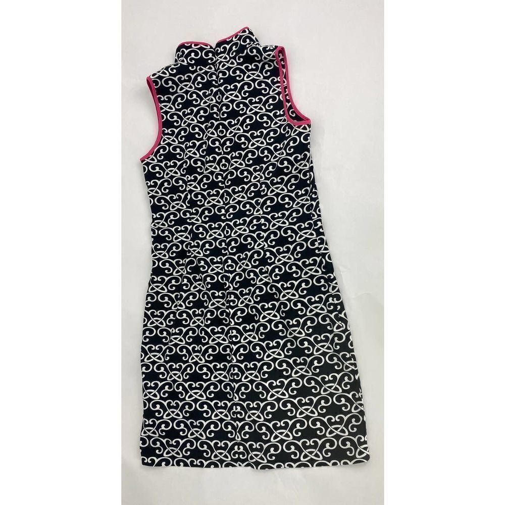 Vince Camuto Black Print Dress with Hot Pink Fuchsia Piping - Size 4 - Picture 4 of 11